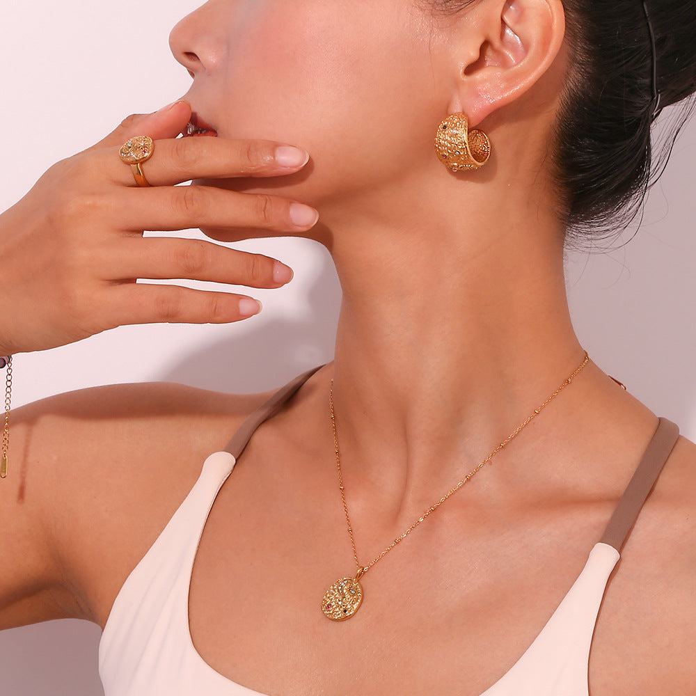Collana Pendente Geometrica Minimalista Stella e Luna da Donna in Acciaio Inossidabile Placcato Oro 18K
