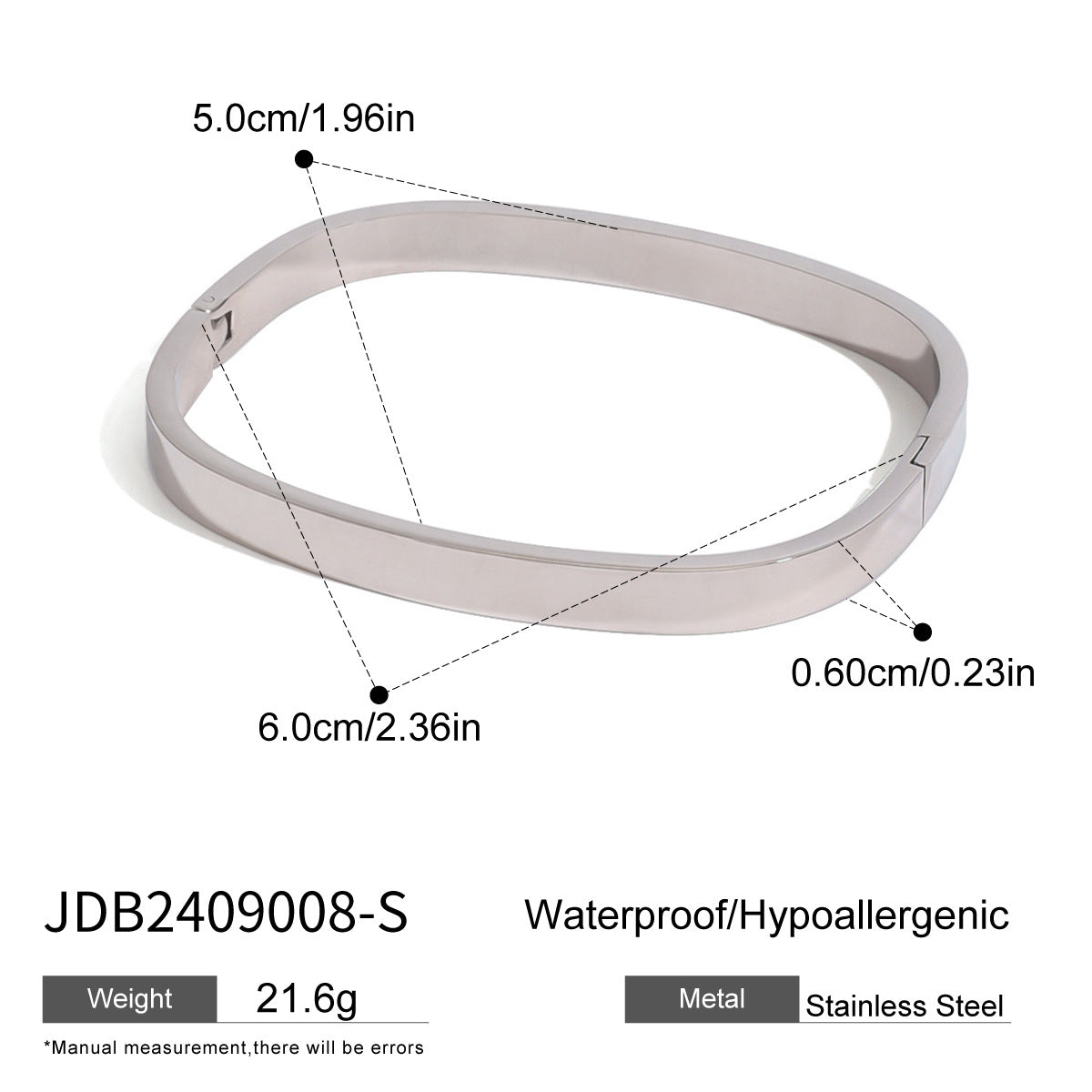 Bracciale a Polsino Minimalista Quadrato in Acciaio Inossidabile con Finitura Placcata per Uomo e Donna