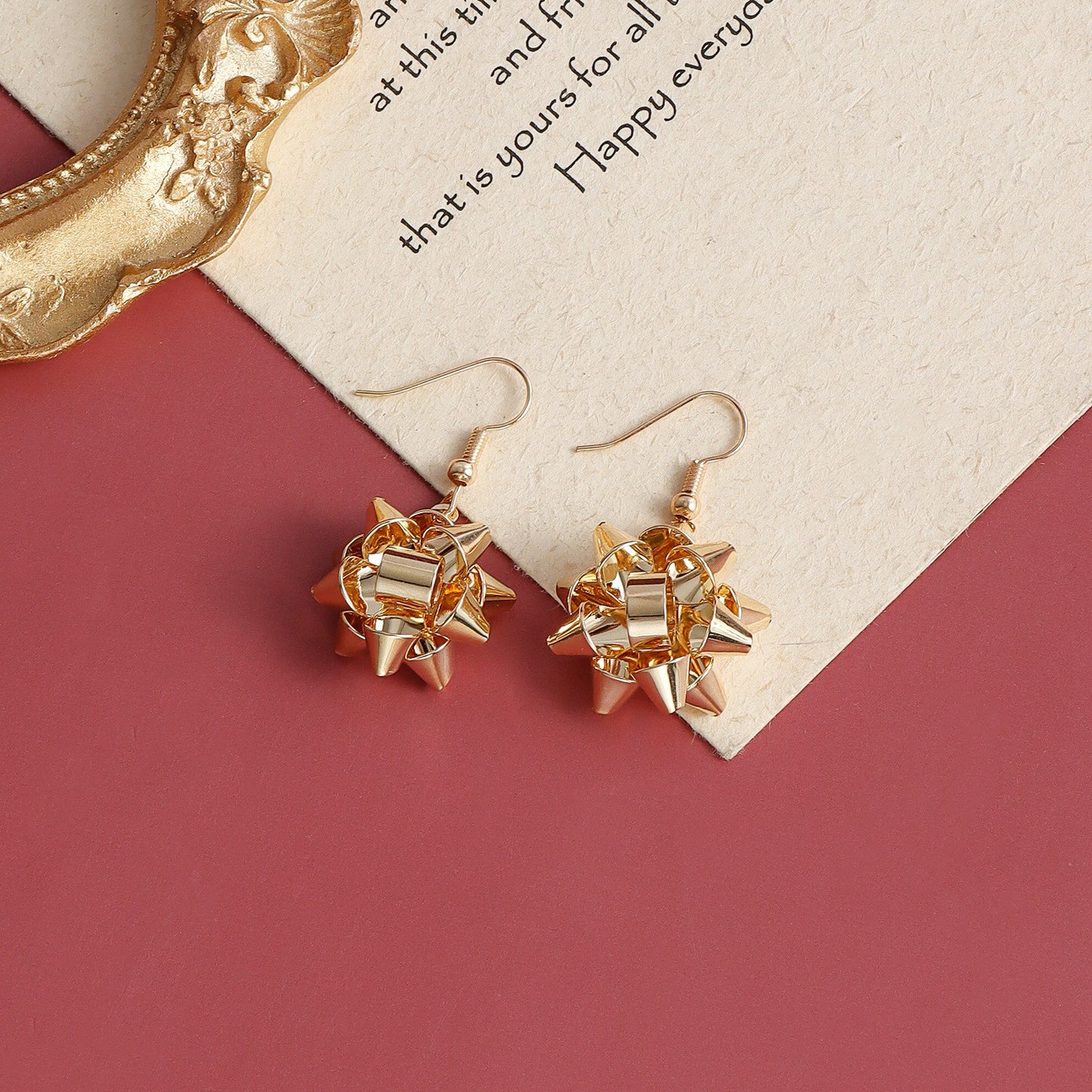 Vintage Bow and Geometric Star Earrings for Women with Zinc Alloy Base and Plated Finish for Christmas Winter Holiday