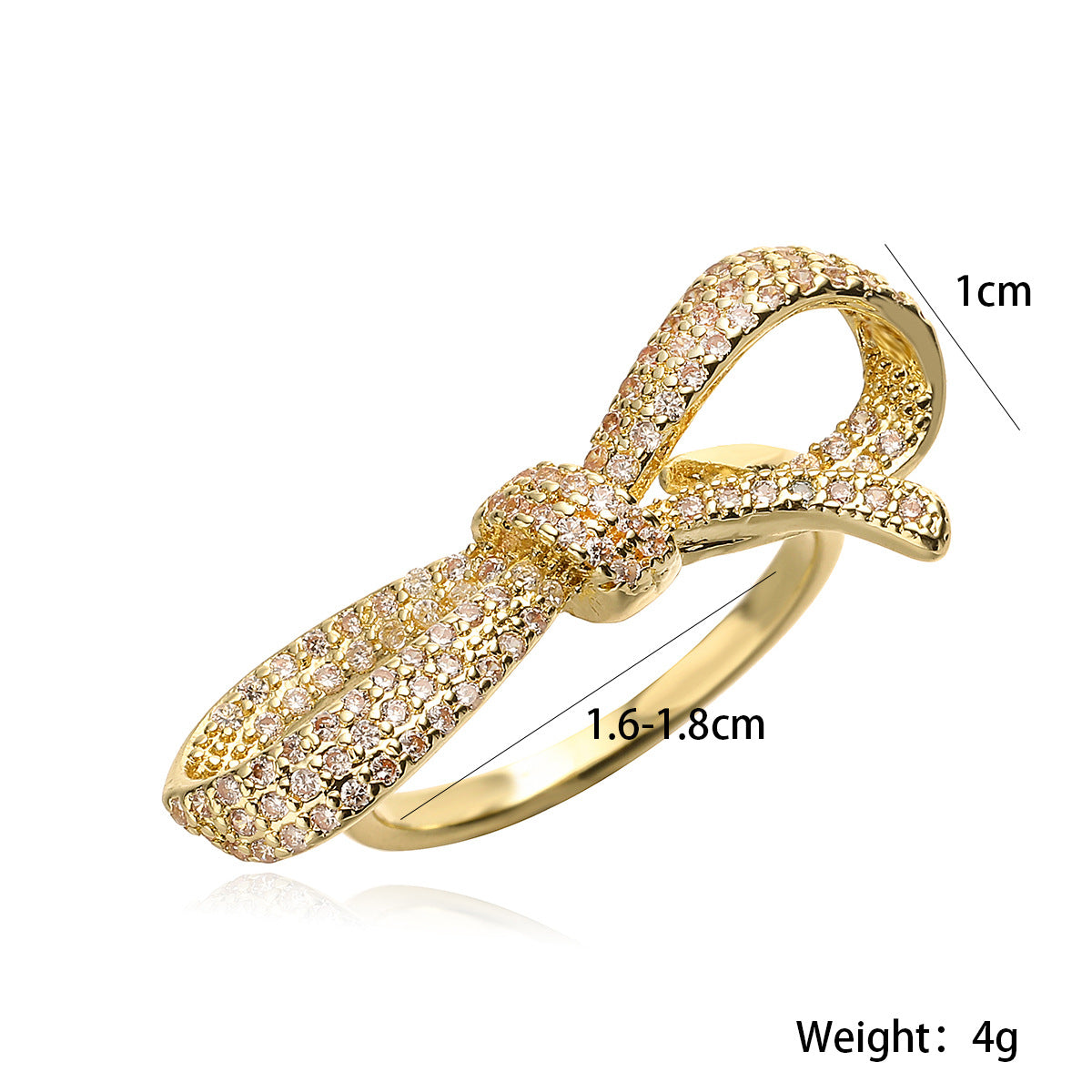 Anillo ajustable minimalista de moda con forma de lazo para mujer en cobre con baño de oro de 18 quilates e incrustaciones de circonita cúbica
