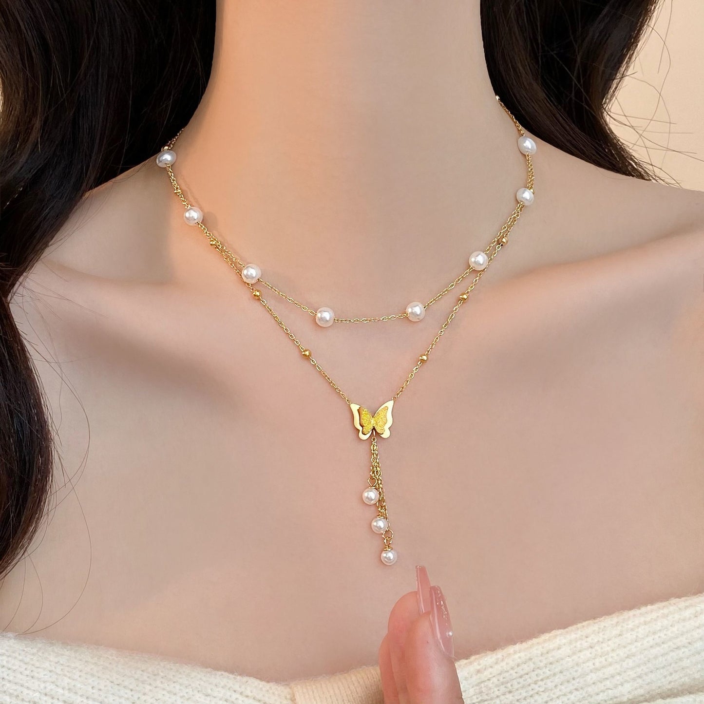 Metallic Butterfly Titanium Steel Necklace for Women