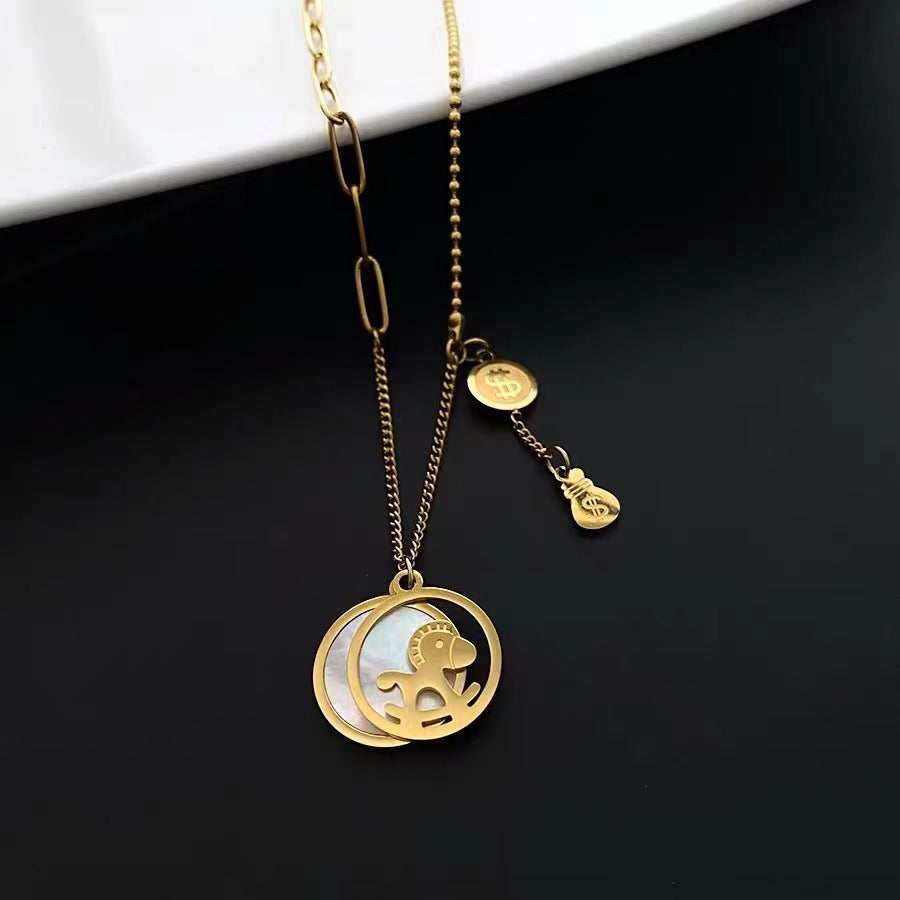 Collar Minimalista de Acero Inoxidable con Geometría, Incrustaciones de Pedrería y Cadena Tipo O para Mujer