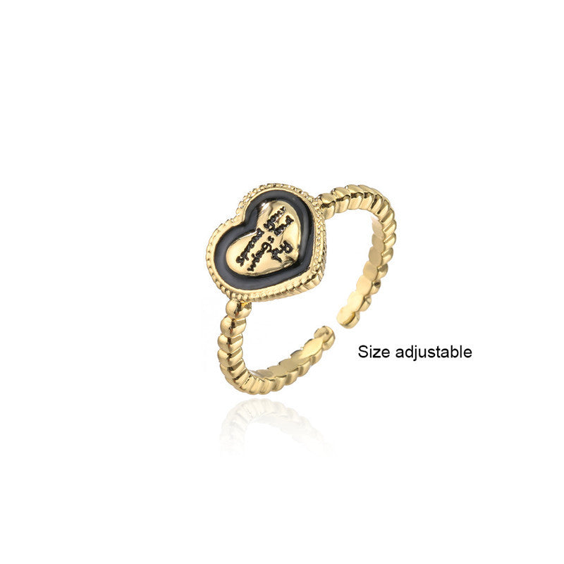 Vintage Bohemian Heart Geometric Micro-inlay Brass Ring for Women