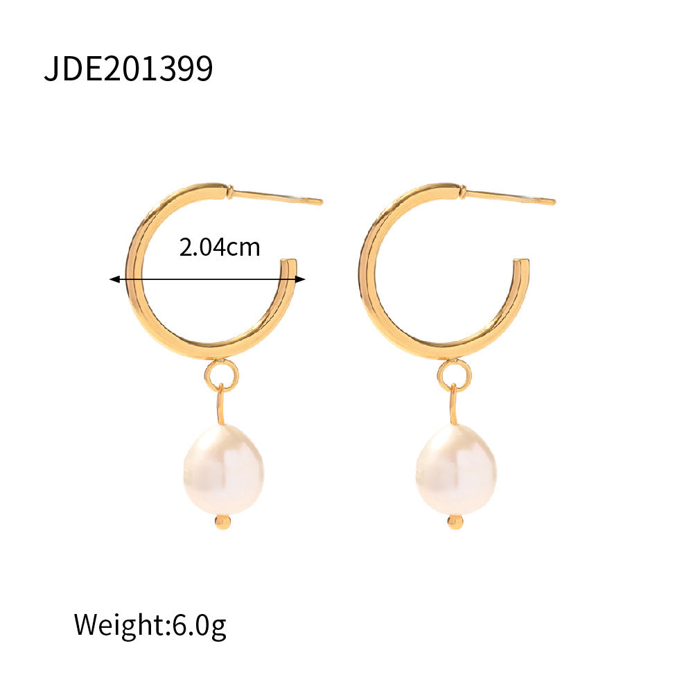 Minimalist Geometric Stainless Steel Plated Pearl Earrings for Women