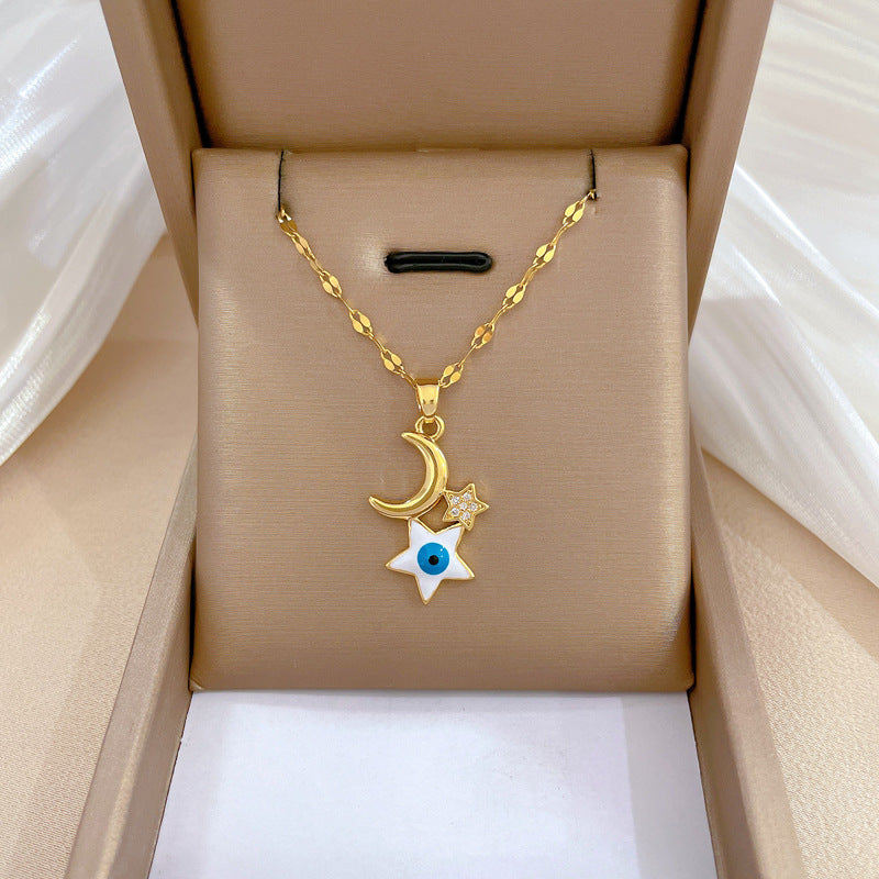 Luxury Star Moon Eye Titanium Steel Clavicle Necklace for Women