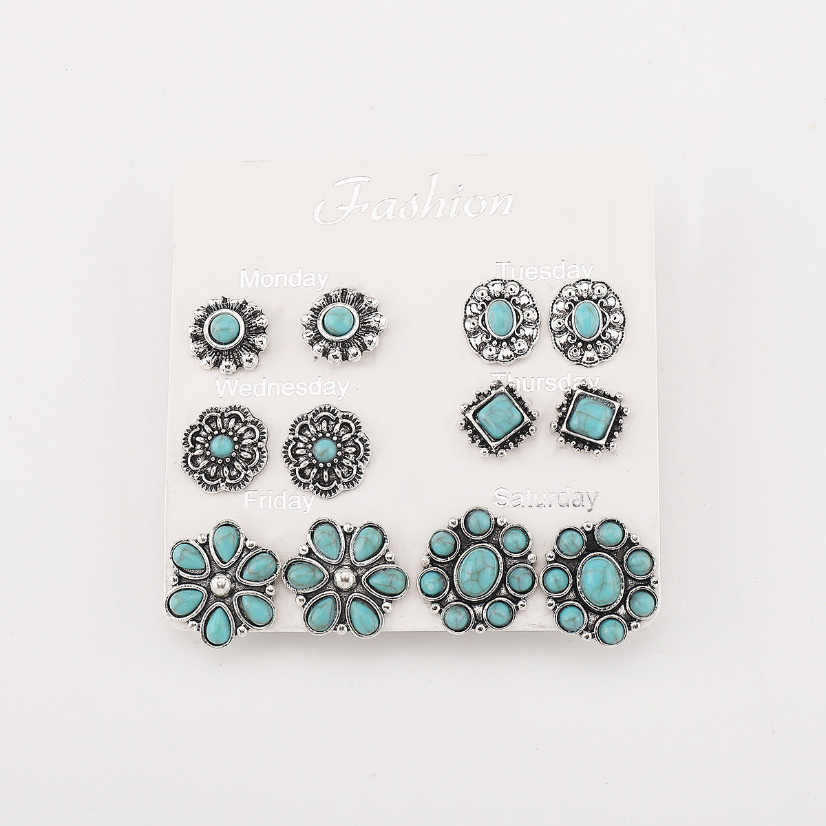 Pendientes Étnicos Vintage de Círculo Grande Geométrico Floral Turquesa con Incrustaciones y Acabado Chapado para Mujer
