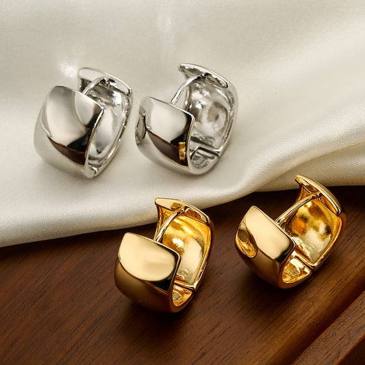 Aretes de aro geométricos minimalistas de cobre con chapado en oro real para mujer