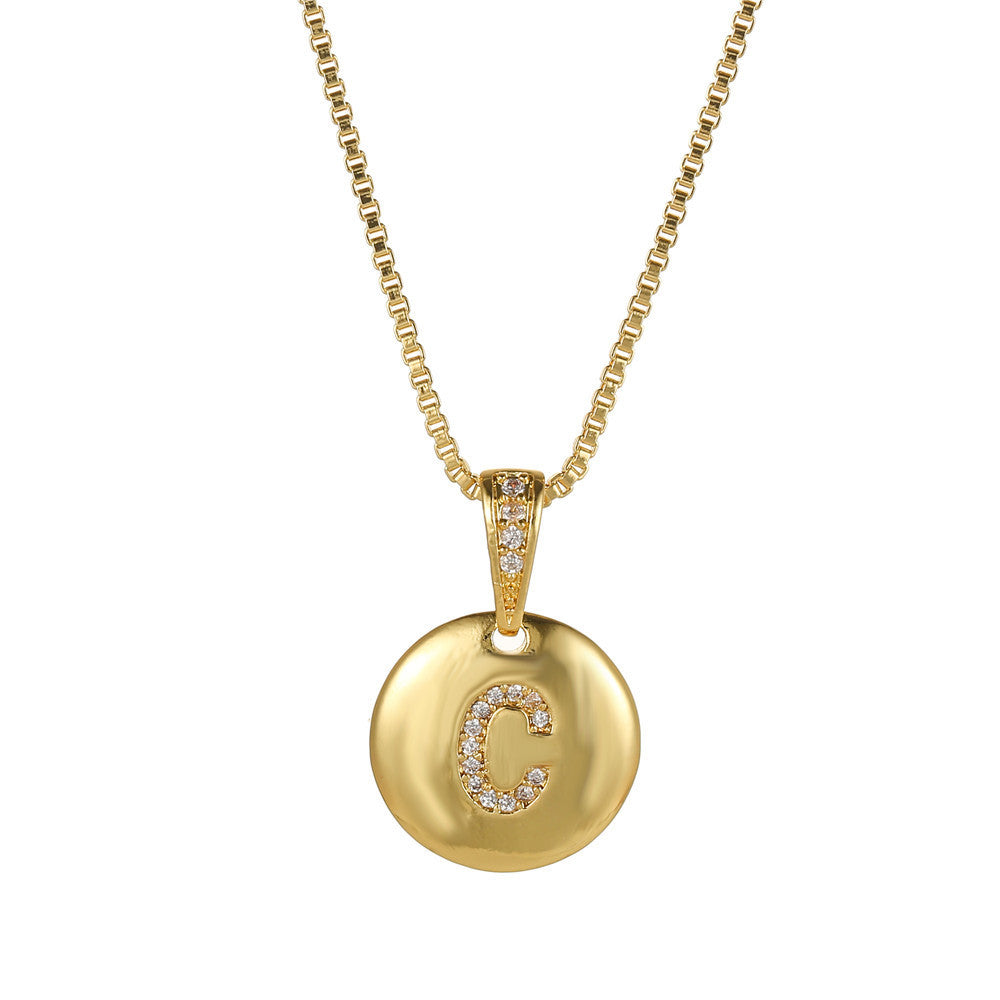 Vintage Sweet Geometric Letter Brass Inlay Cubic Zirconia Necklace Box Chain for Women