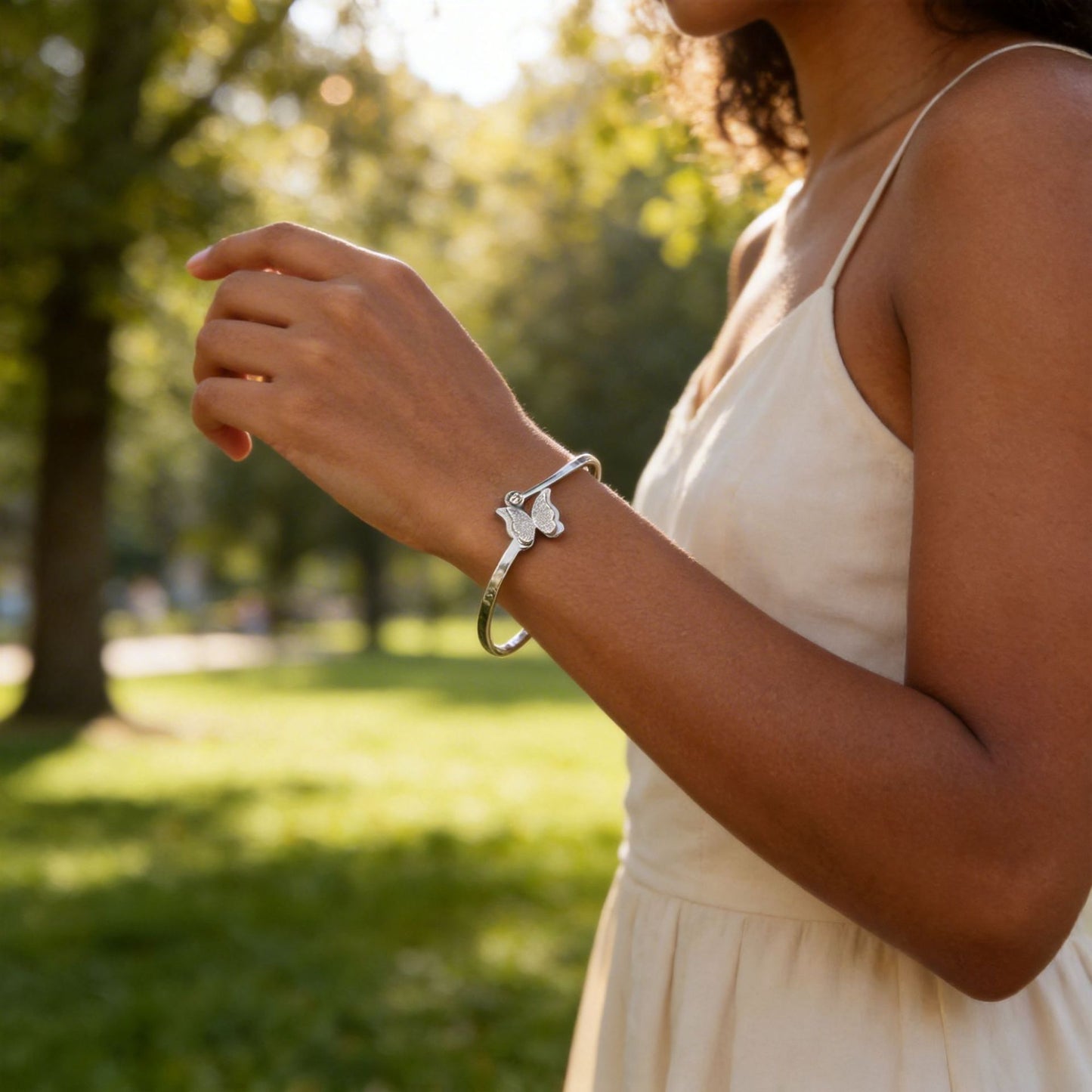 Minimalist Matte Titanium Steel Butterfly Bracelet for Women