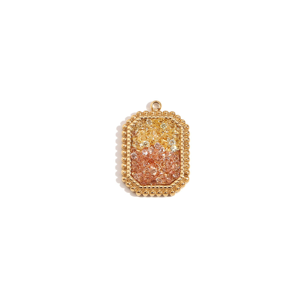 Minimalist Geometric Heart Pendant for Women Stainless Steel with 18K Gold Plating and Micro-Pave Colored Rhinestones