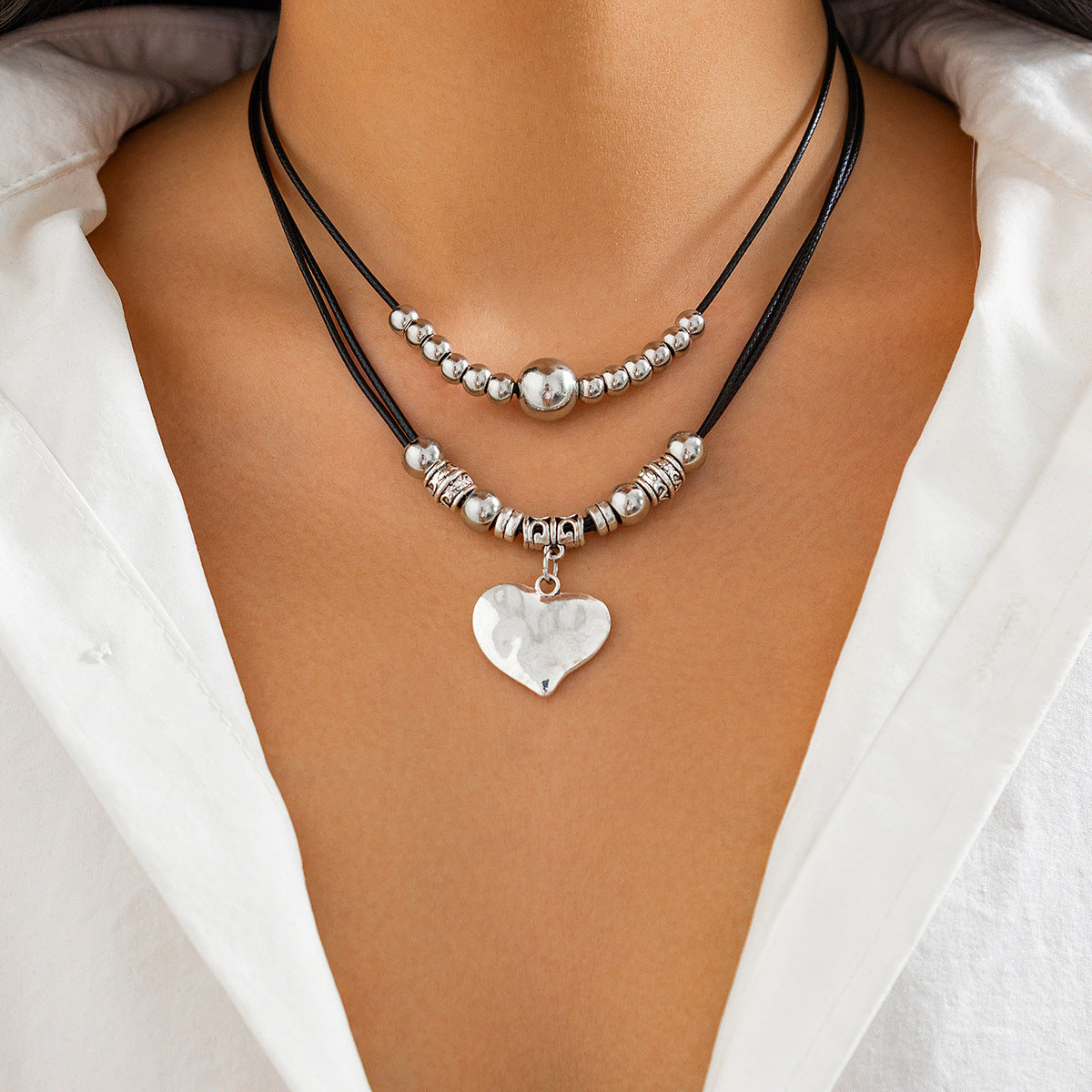 Collana Girocollo con Ciondolo Inciso Geometrico Stile Hip Hop da Donna con Ciondolo in Lega e Finitura Elettroplaccata
