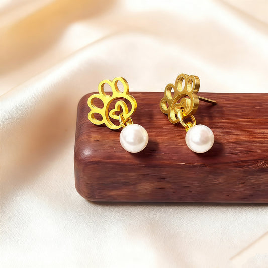 Minimalist Elegant Geometric Cat Paw Plated Stainless Steel Stud Earrings for Women