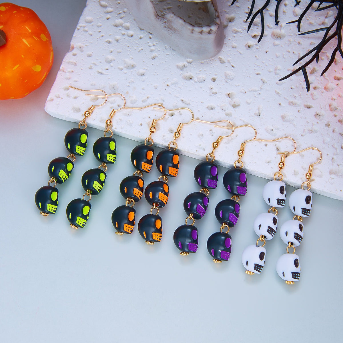 Gothic Geometric Resin Skull Drop Earrings Unisex Halloween Party Jewelry