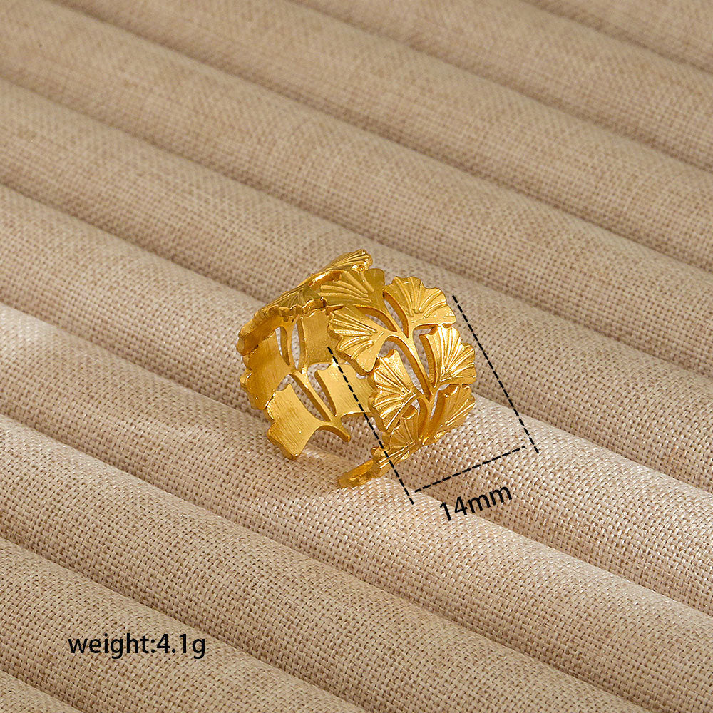 Anillo abierto irregular de acero inoxidable para mujer con baño de oro de 18K, diseños geométricos de corazón, estrella, letras y constelaciones