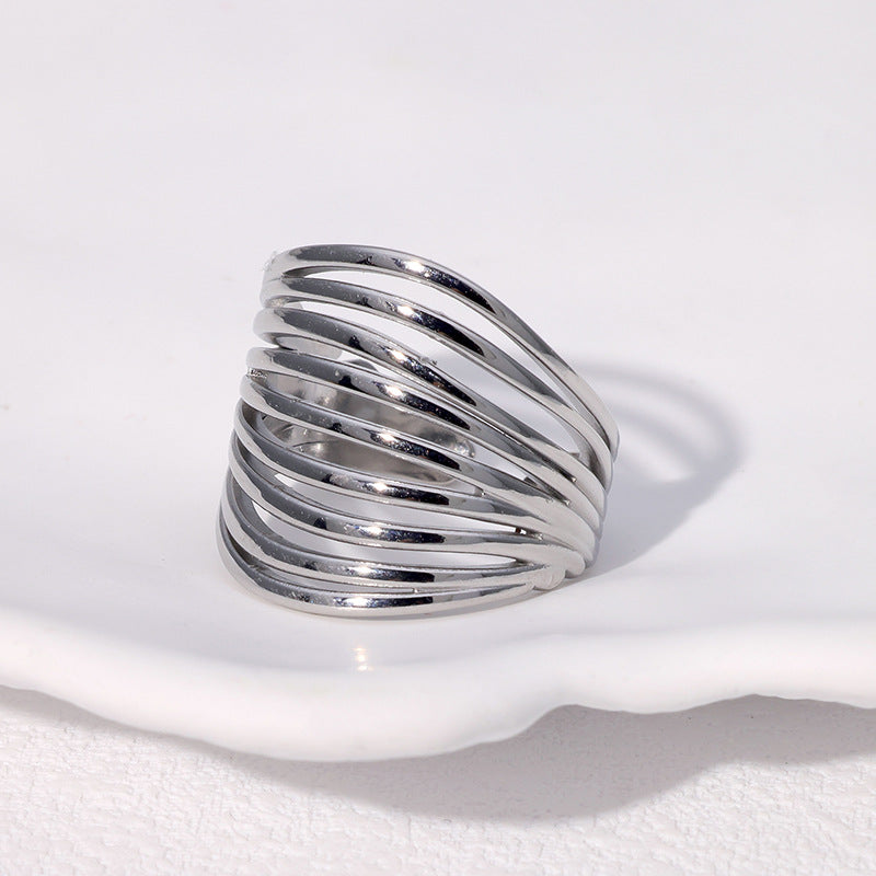 Minimalist Geometric Stainless Steel Open Ring with Gold Plating for Women