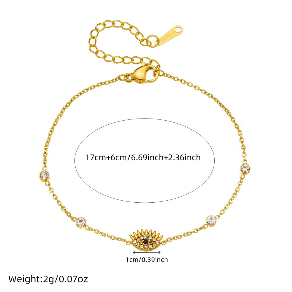 Minimalist Gold Plated Stainless Steel Evil Eye Rhinestone Bracelet for Women