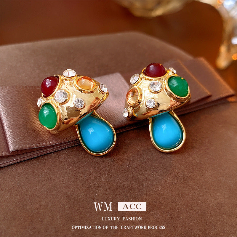 Vintage Geometric Alloy Earrings with Gold-Plated Finish and Stainless Steel Posts for Women