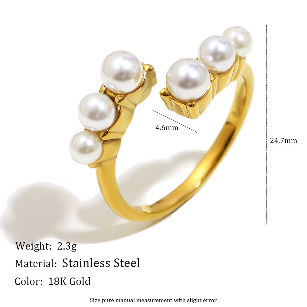 Anello Aperto Minimalista Geometrico Placcato Oro 18K in Acciaio Inossidabile da Donna con Finitura Simil-Perla