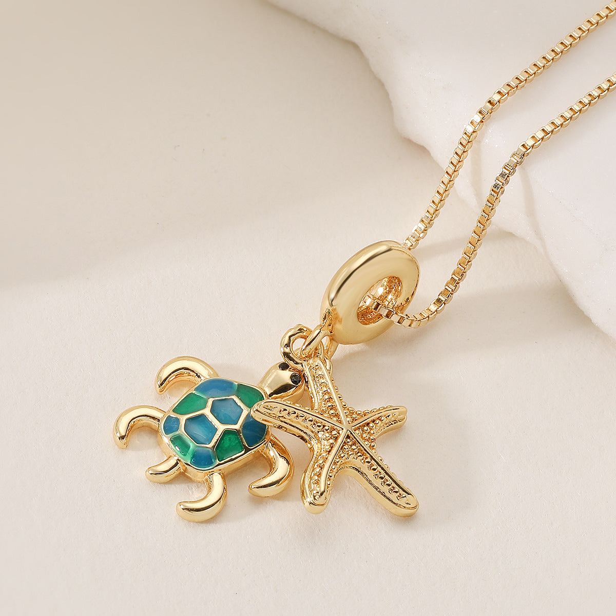 Minimalist 18K Gold Plated Brass Drip Oil Geometric Turtle Pendant Necklace for Women