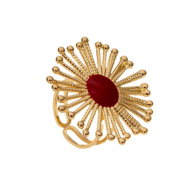 Vintage French-Style Geometric Gold-Plated Stainless Steel Open Ring for Women