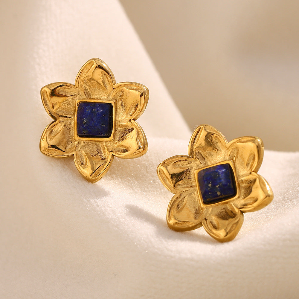 Parure Collana e Orecchini da Donna in Acciaio Inossidabile con Fiori Stile Vintage e Placcatura in Oro 18K