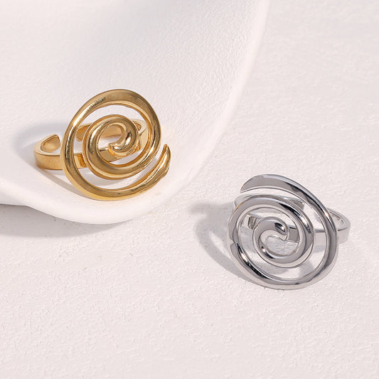 Anello Minimalista a Spirale Geometrica in Acciaio Inossidabile con Placcatura in Oro 18K da Donna