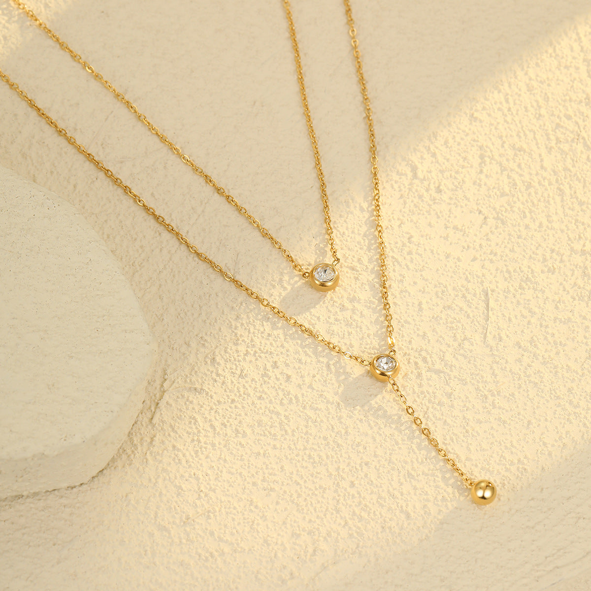Minimalist Double-Layer Tassel Pendant Necklace in Stainless Steel with Electroplated Finish for Women