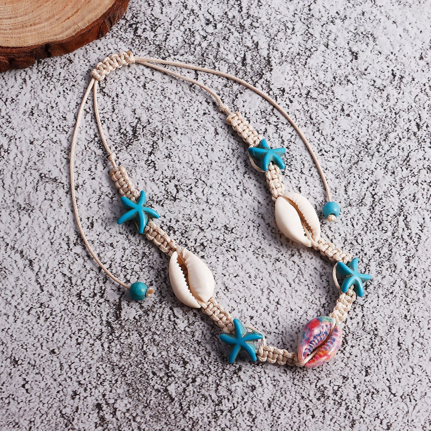 Vintage Beach-Themed Woven Shell Anklet for Women Alloy Geometric Design Vacation Jewelry