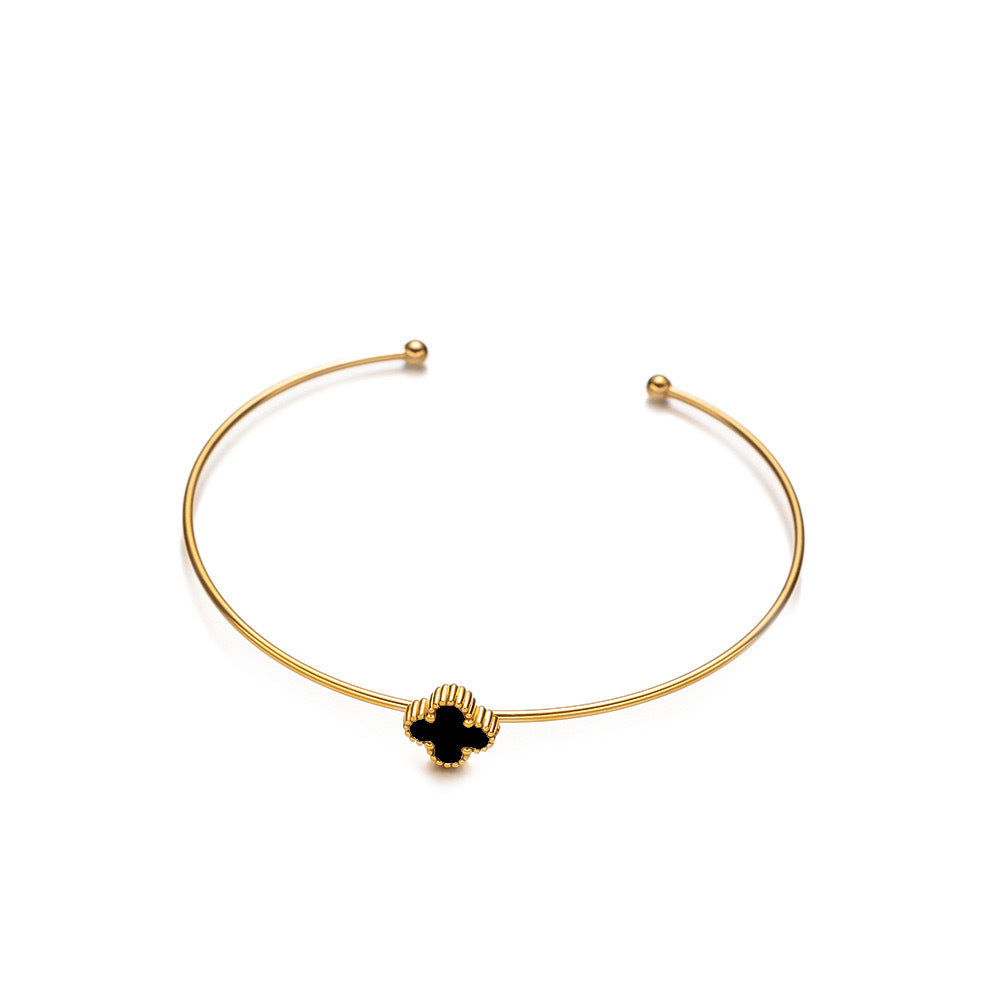 Elegant Four-Leaf Clover Titanium Steel Bracelet with Vacuum Plating for Hypoallergenic Wear