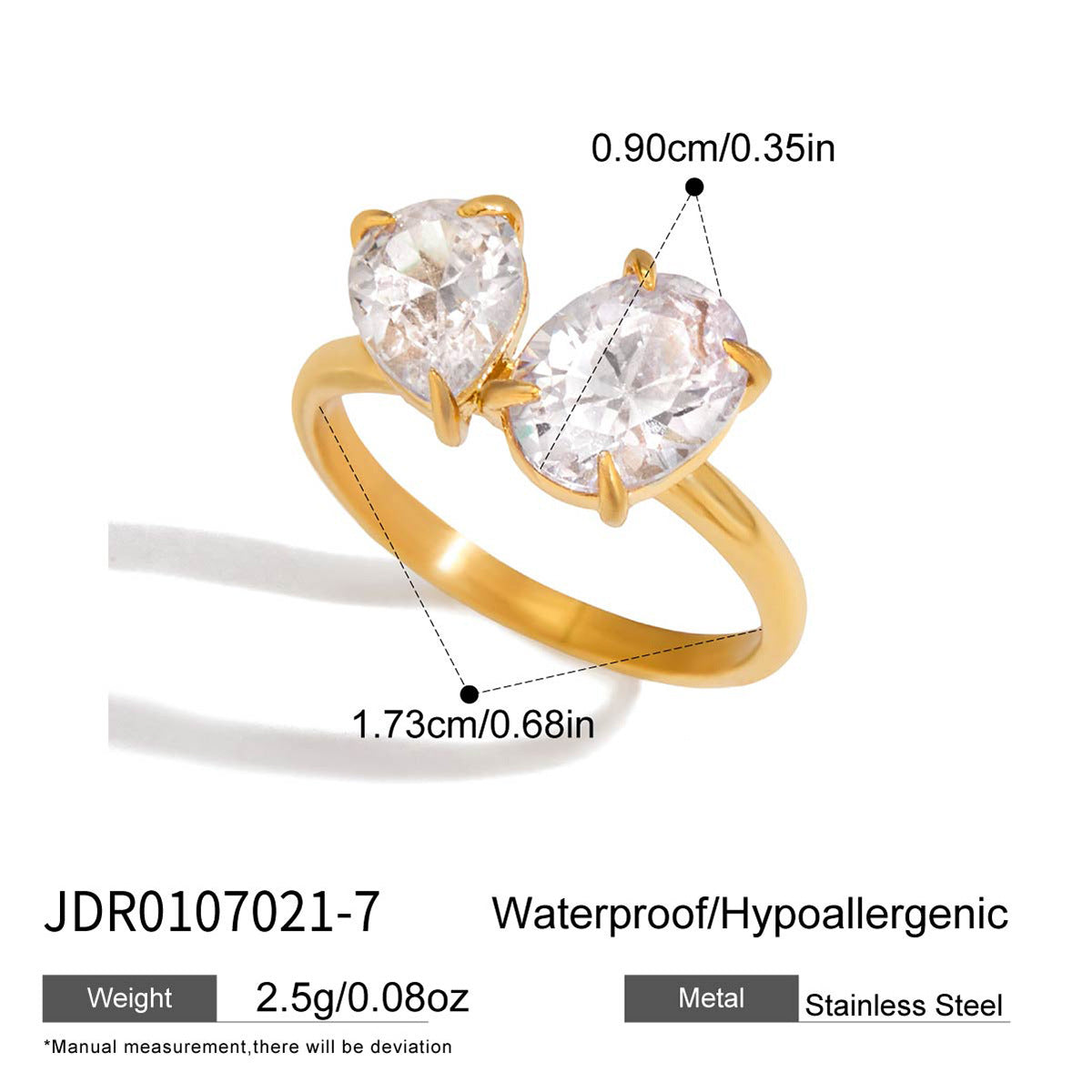 Anillo geométrico de acero de titanio con detalles de circonia para mujer, joyería de moda de acero inoxidable hipoalergénico galvanizado