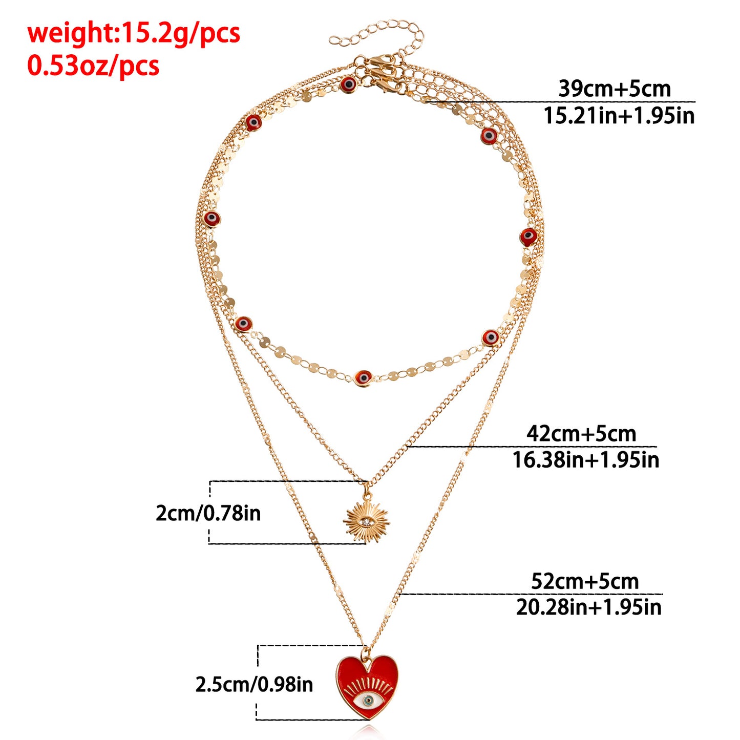 Minimalist Geometric Evil Eye Pendant Necklace for Women with Alloy Body and Gold Plating, Multi-Layer Clavicle Chain Design