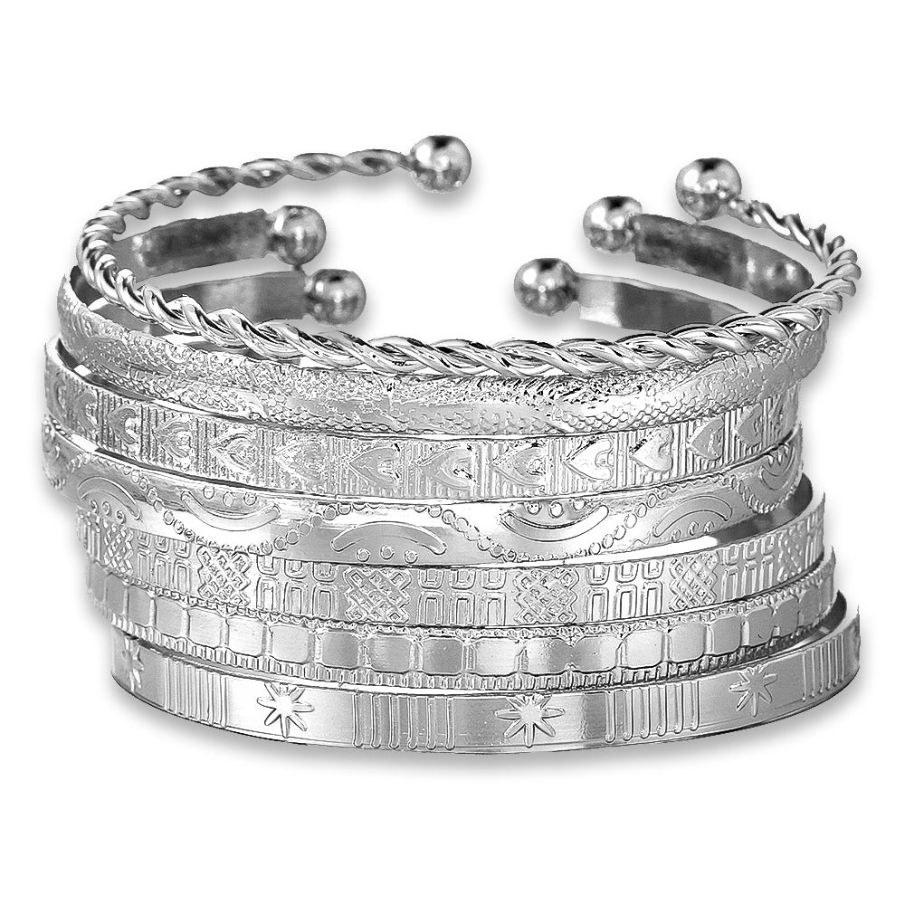 Punk Geometric Round Plated Iron Rope Chain Bracelet Set