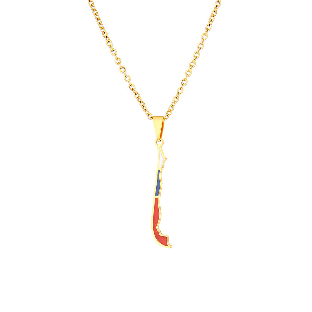 Collar con Colgante de Mapa Geométrico de Chile en Acero Inoxidable con Dije de Acero de Titanio y Acabado Electrochapado para Uso Casual de Moda Unisex