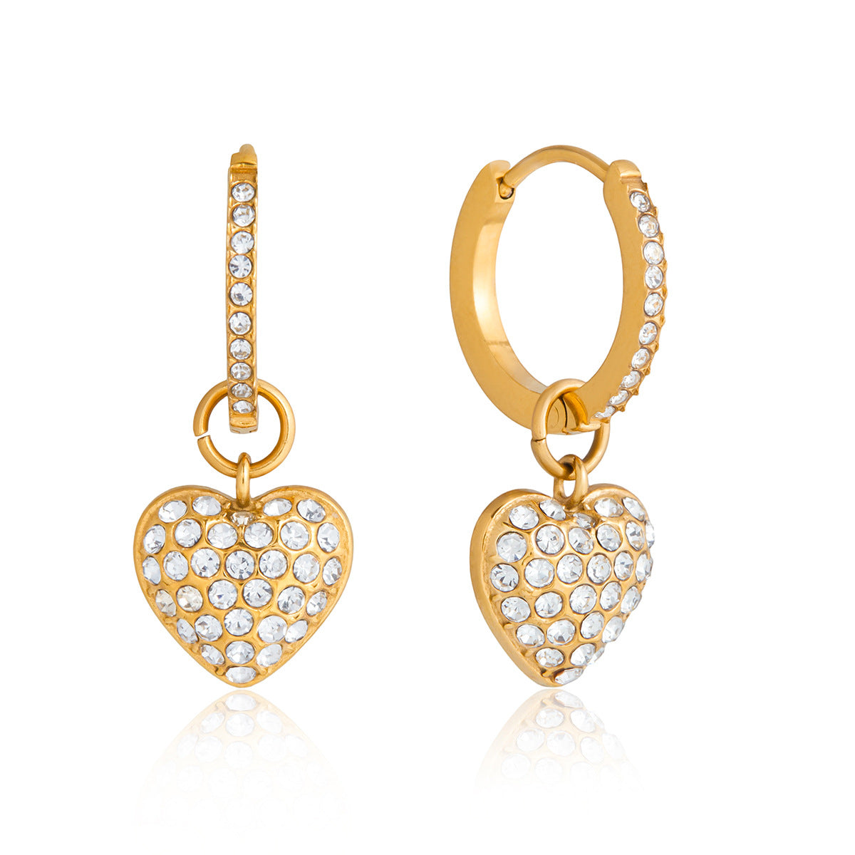 Elegant Heart Rhinestone Plated Stainless Steel Earrings for Women