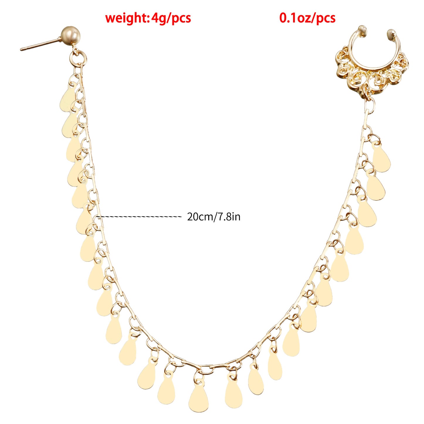 Ethnic Teardrop Geometric Plated Alloy Nose Ring with Tassel for Unisex