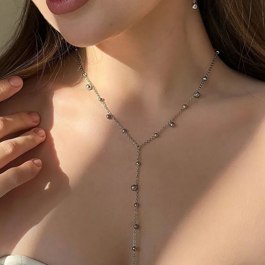 Minimalist Titanium Steel Pendant Necklace with Tassel Accents for Women, O-Chain Long Clavicle Chain with Plated Finish
