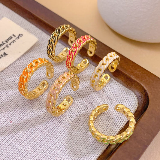Anillo ajustable minimalista elegante para mujer chapado en oro, con diseño de cuerda trenzada, corazón, mariposa y lazo