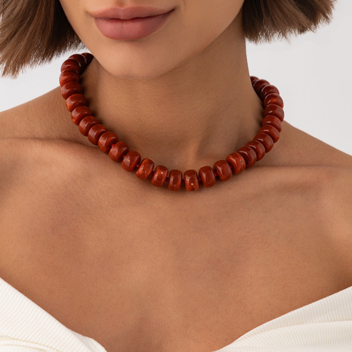 Sweet Geometric Gradient Resin Beaded Necklace Stainless Steel Chain Women's Jewelry