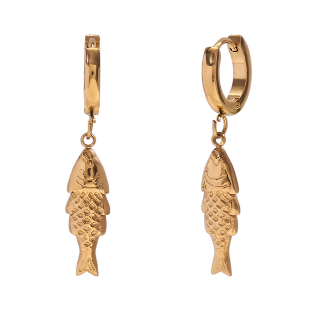 Pendientes Minimalistas de Tortuga, Caballito de Mar y Delfín de Moda en Acero Inoxidable con Baño de Oro de 18K para Mujer