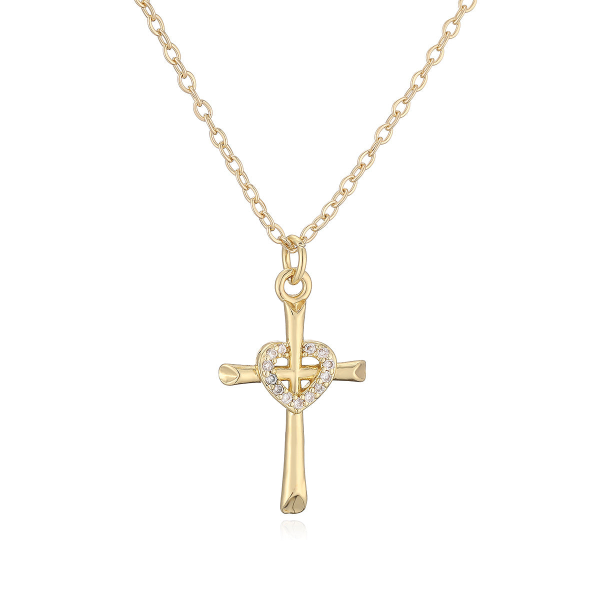 Minimalist Gold Plated Brass Cubic Zirconia Cross Pendant Necklace for Women