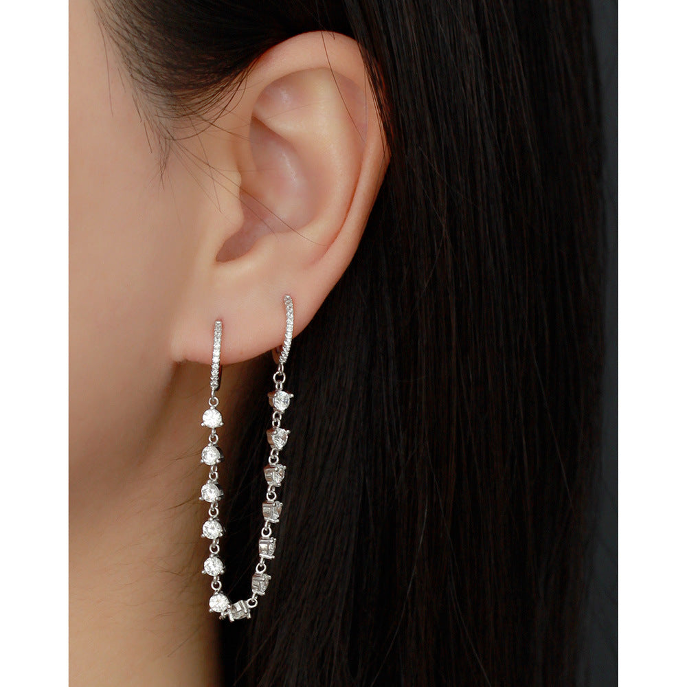 Luxury Elegant 925 Sterling Silver Geometric Diamond Tassel Earrings