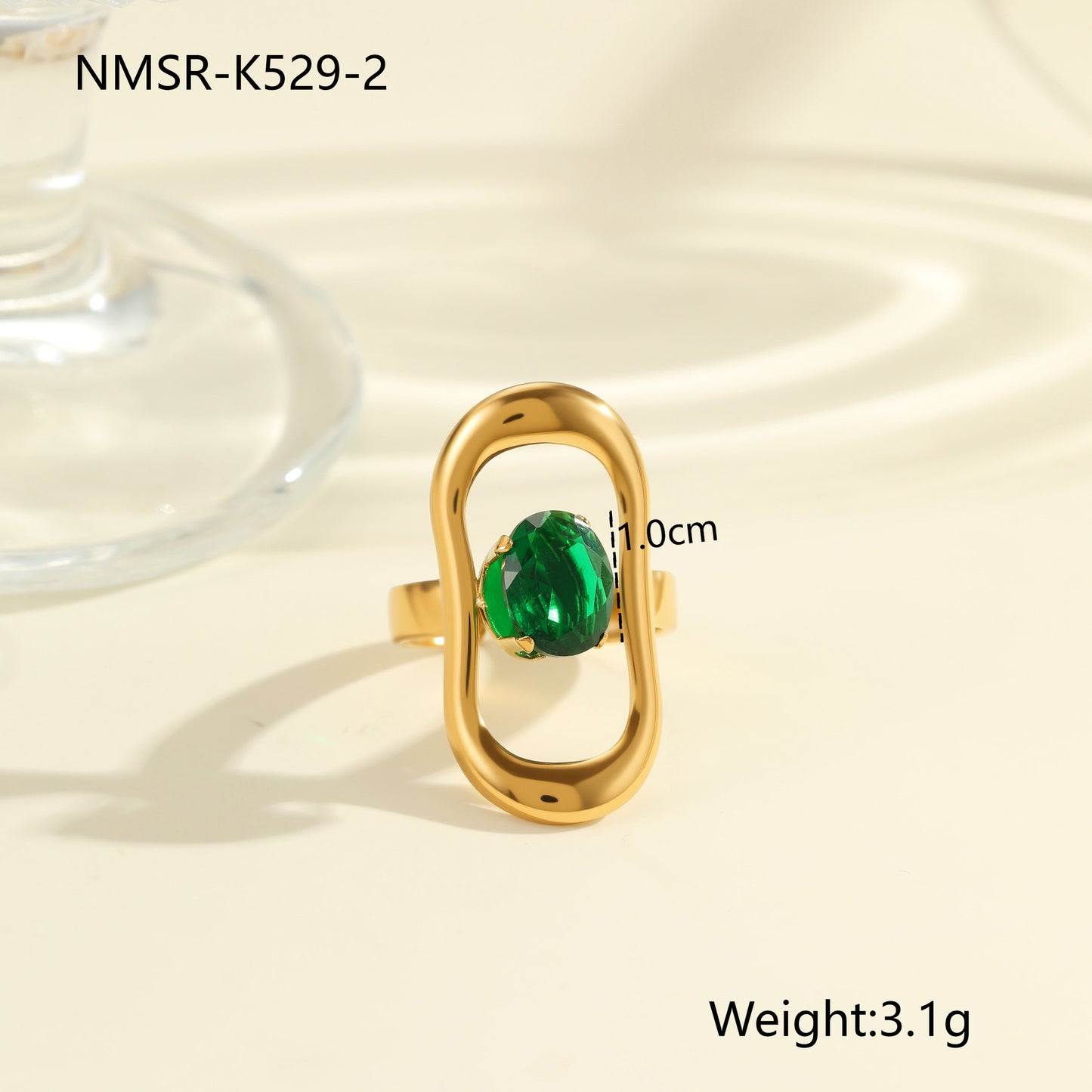 Anillo de Acero Inoxidable Geométrico Minimalista con Baño de Oro de 18K y Detalles de Remaches Esféricos Irregulares para Mujer