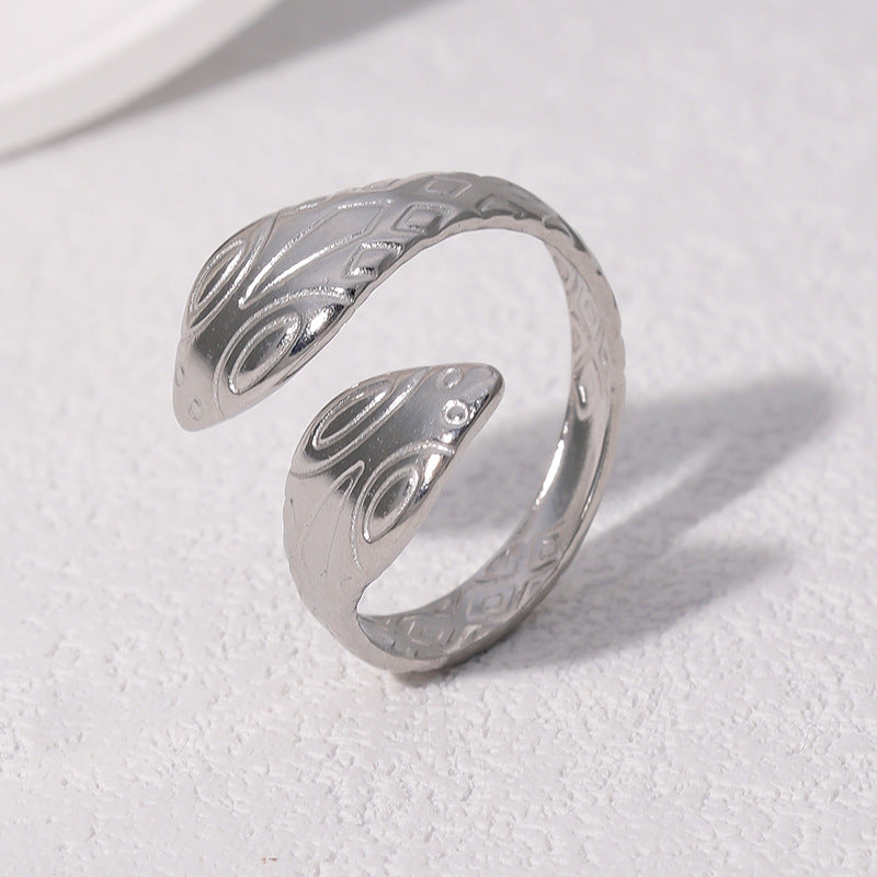 Anello aperto a serpente minimalista in acciaio inossidabile placcato oro 18 carati da donna, gioielli con animali zodiacali