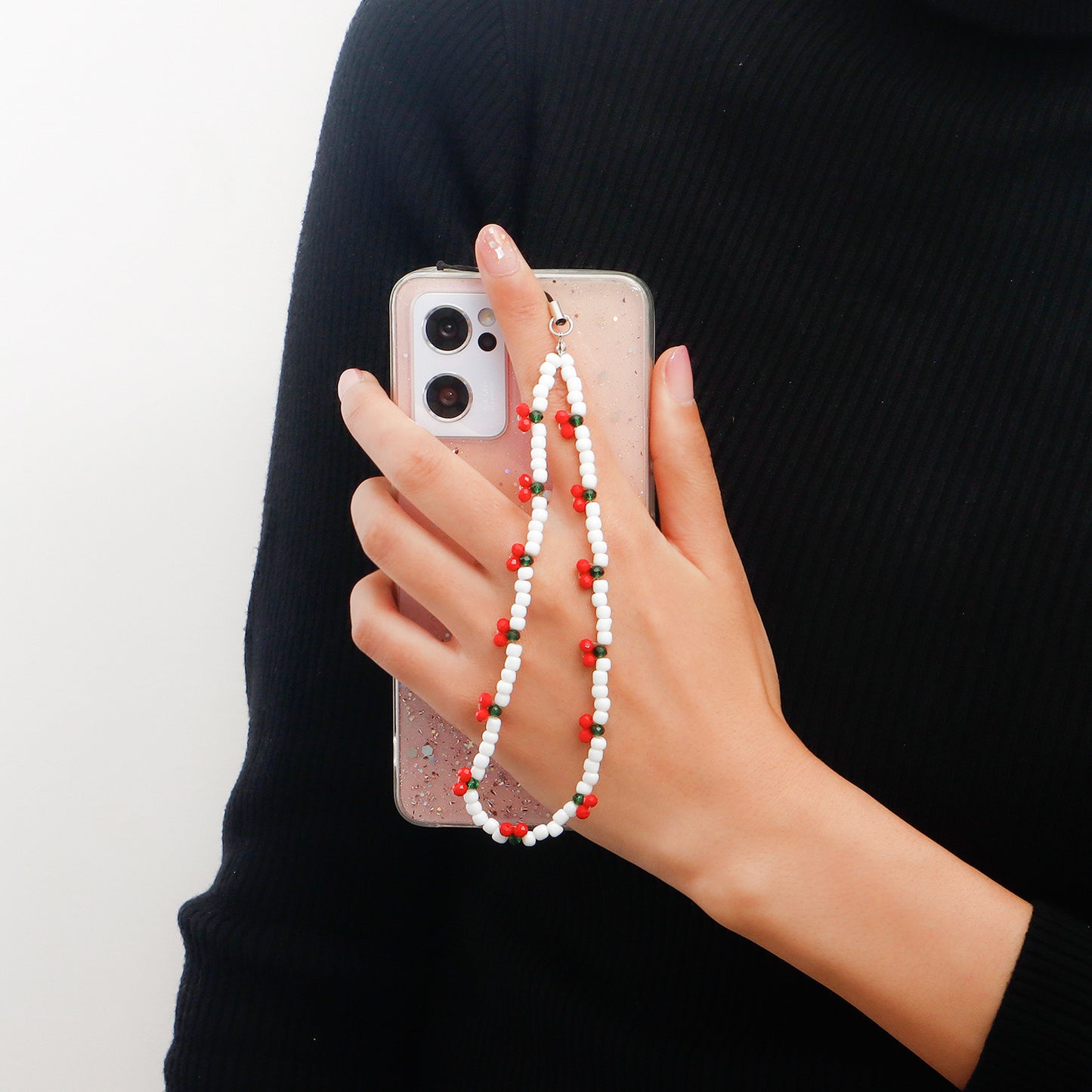 Sweet Fruit Cherry Alloy Beaded Phone Strap
