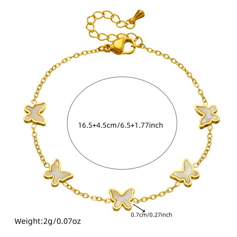 Set Minimalista di Collana Orecchini Bracciale a Farfalla in Acciaio Inossidabile Placcato