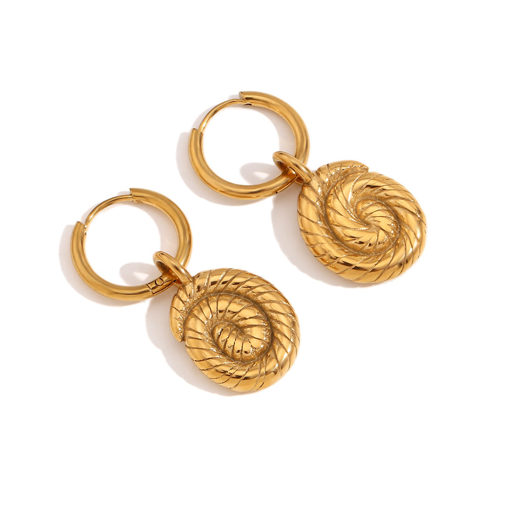 Vintage Twisted Spiral Shell Pendant Necklace for Women in Stainless Steel with 18K Gold Plating Geometric Design