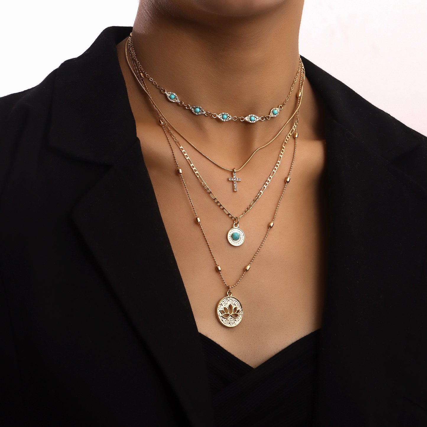 Fashion Inspired Hollow Flower Cross Pendant Necklace for Women with Alloy Construction and Electroplated Finish
