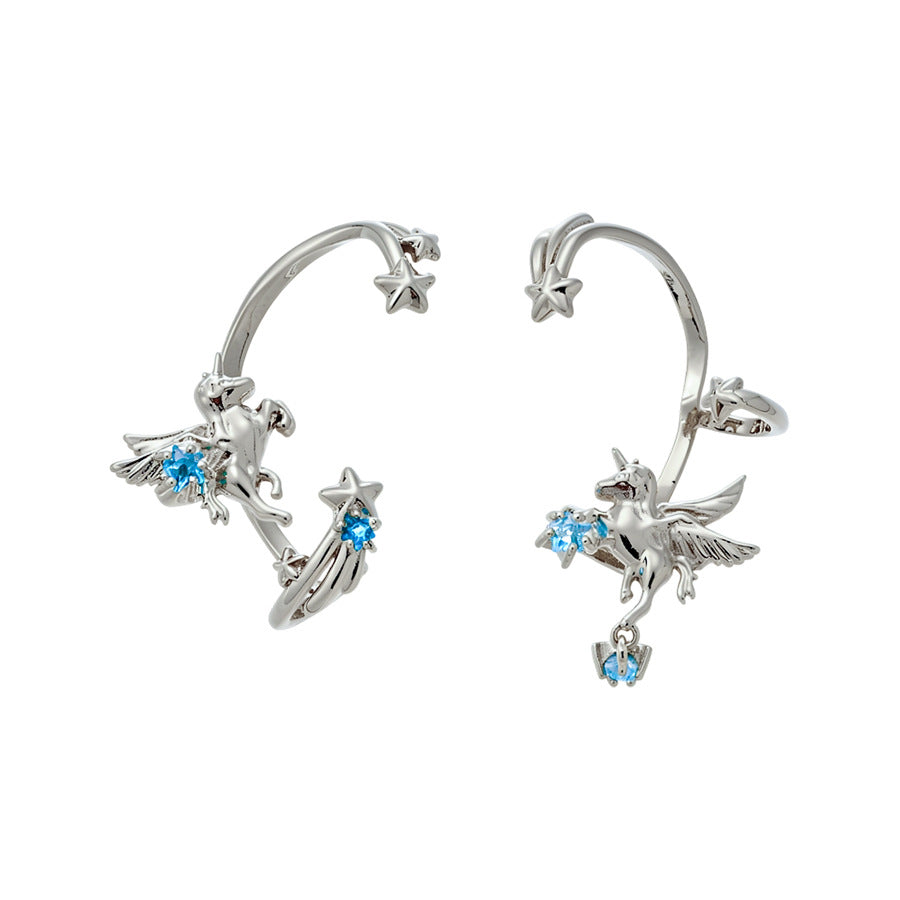 Cute Zodiac Horse Ear Cuff for Women Lightweight Luxury-Style Non-Piercing Ear Bone Clip with Zircon Inlay in Copper