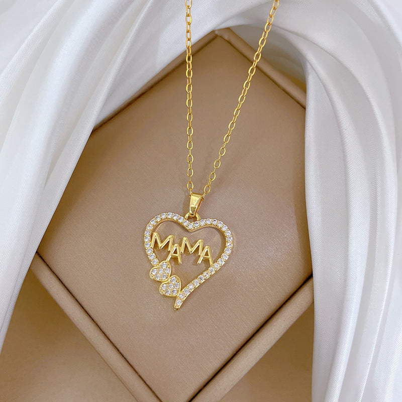 Collana minimalista a cuore in acciaio al titanio con intarsio in zirconi per uomo e donna, catena delicata per clavicola