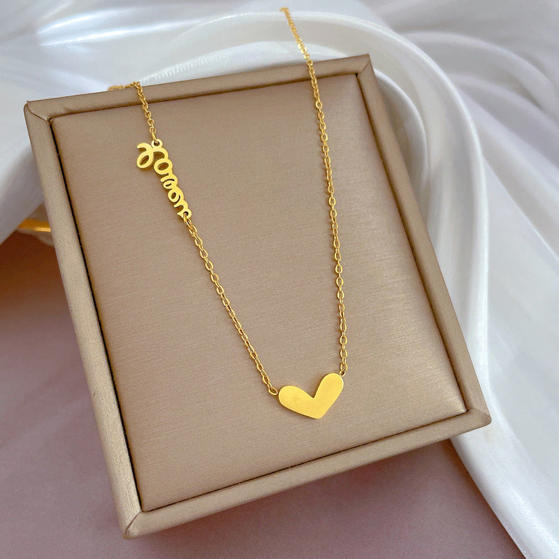 Collar con colgante de corazón de acero de titanio minimalista para mujer con baño de oro, diseño geométrico, delicada cadena de clavícula
